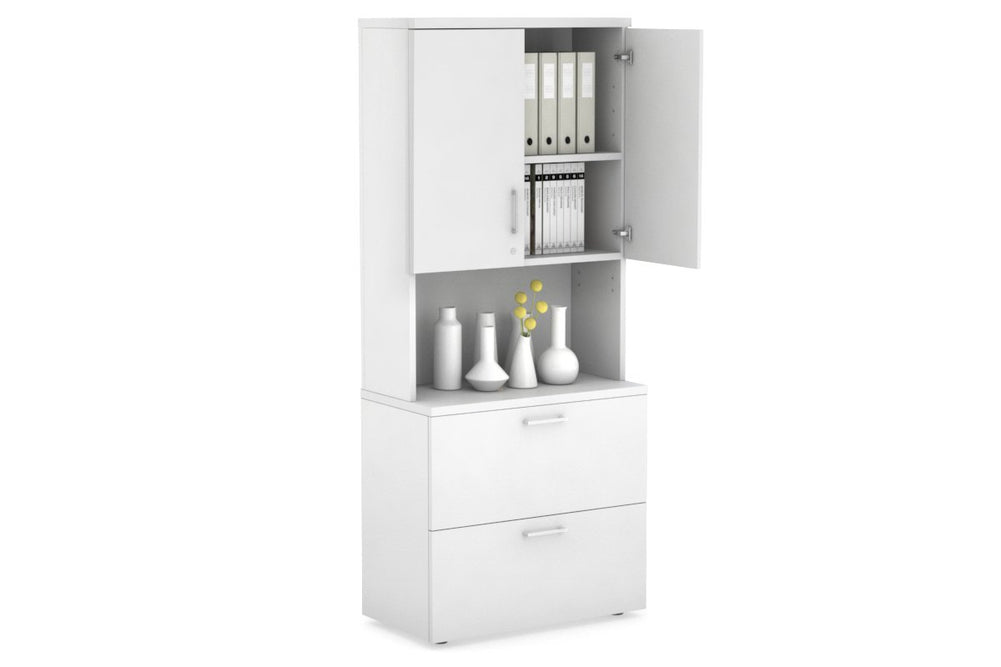 Uniform Small Drawer Lateral Filing Cabinet - Hutch with Doors [ 800W x 750H x 450D]-White white white handle