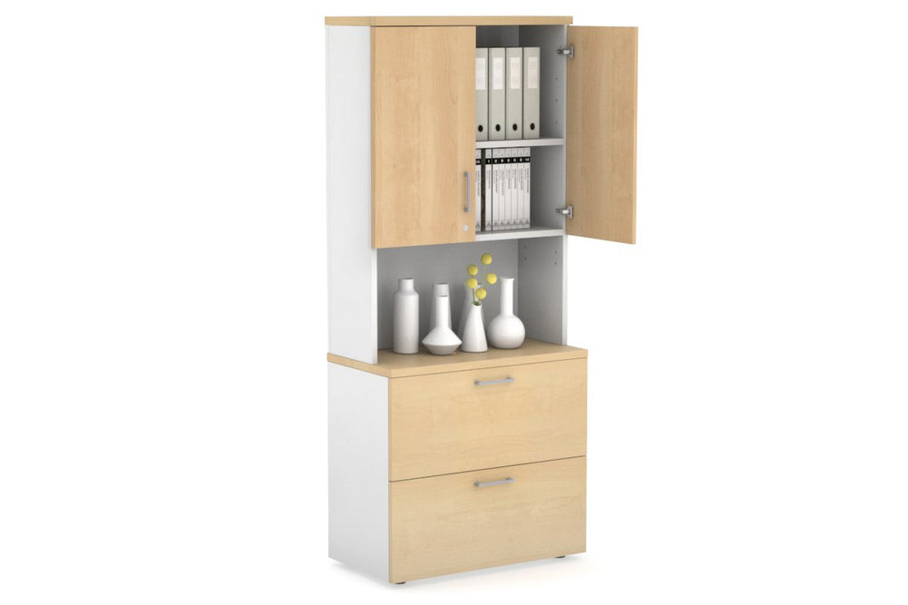 Uniform Small Drawer Lateral Filing Cabinet - Hutch with Doors [ 800W x 750H x 450D]-White maple silver handle