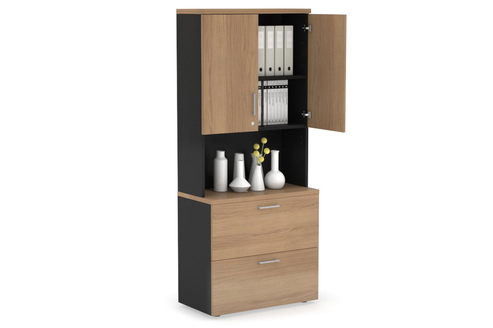 Uniform Small Drawer Lateral Filing Cabinet - Hutch with Doors [ 800W x 750H x 450D]-Black salvage oak silver handle