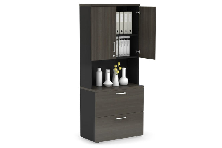 Uniform Small Drawer Lateral Filing Cabinet - Hutch with Doors [ 800W x 750H x 450D] Jasonl White dark oak white handle