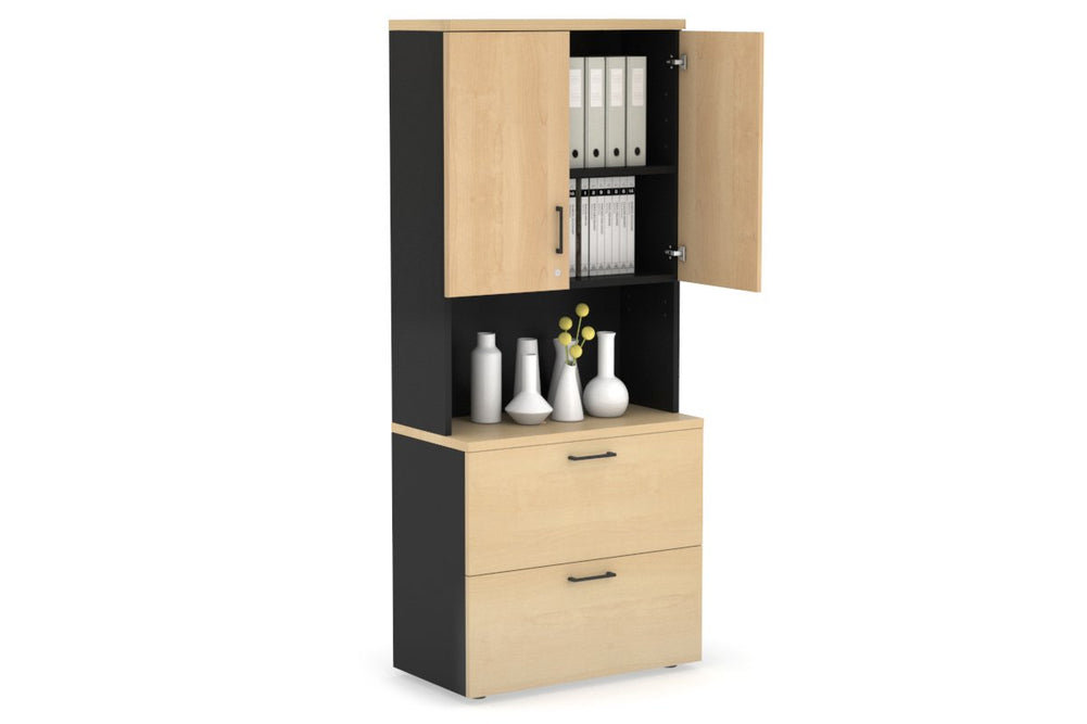 Uniform Small Drawer Lateral Filing Cabinet - Hutch with Doors [ 800W x 750H x 450D]-Black maple black handle