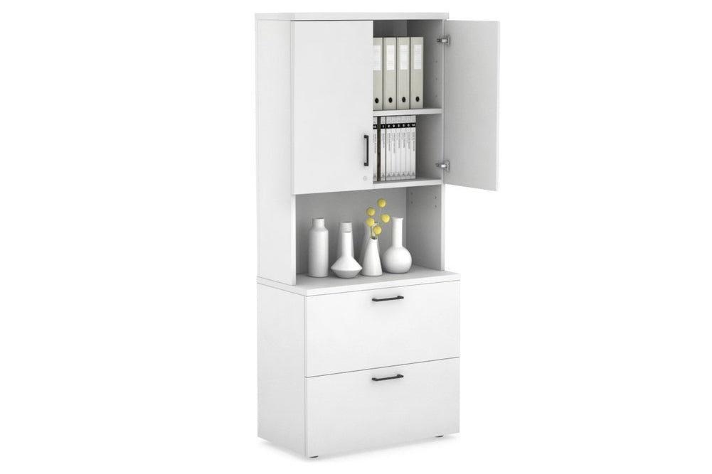 Uniform Small Drawer Lateral Filing Cabinet - Hutch with Doors [ 800W x 750H x 450D]-White white black handle