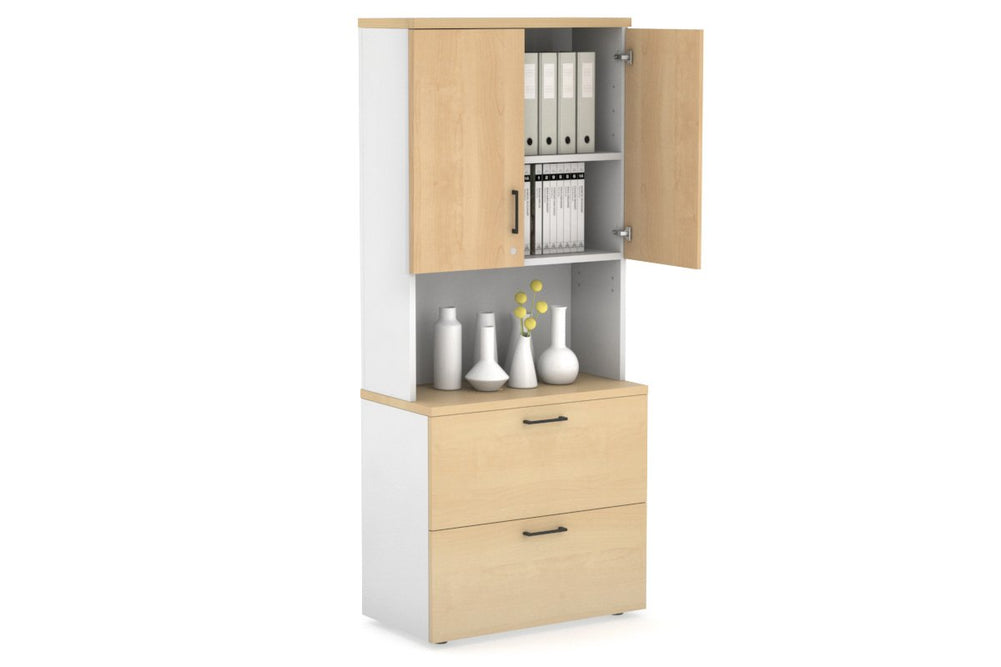 Uniform Small Drawer Lateral Filing Cabinet - Hutch with Doors [ 800W x 750H x 450D]-White maple black handle