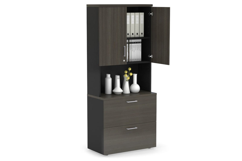 Uniform Small Drawer Lateral Filing Cabinet - Hutch with Doors [ 800W x 750H x 450D]-White dark oak silver handle