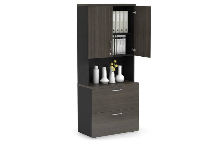 Uniform Small Drawer Lateral Filing Cabinet - Hutch with Doors [ 800W x 750H x 450D] Jasonl White dark oak silver handle