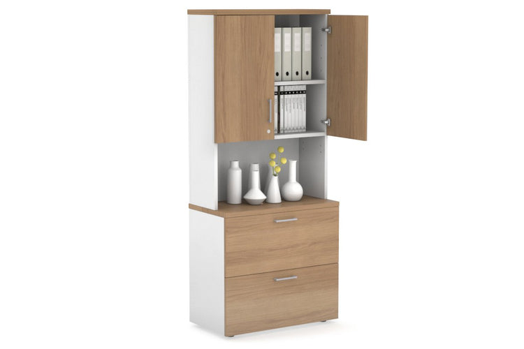 Uniform Small Drawer Lateral Filing Cabinet - Hutch with Doors [ 800W x 750H x 450D] Jasonl White salvage oak silver handle