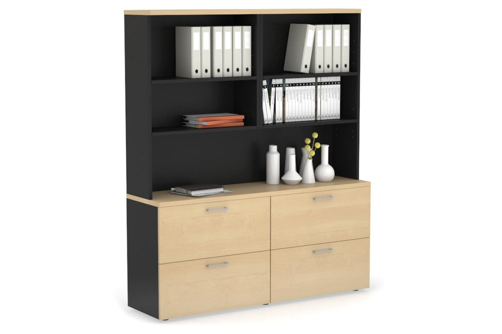 Uniform Small Drawer Lateral Filing Cabinet with Open Hutch [ 1600W x 750H x 450D]-Black maple silver handle