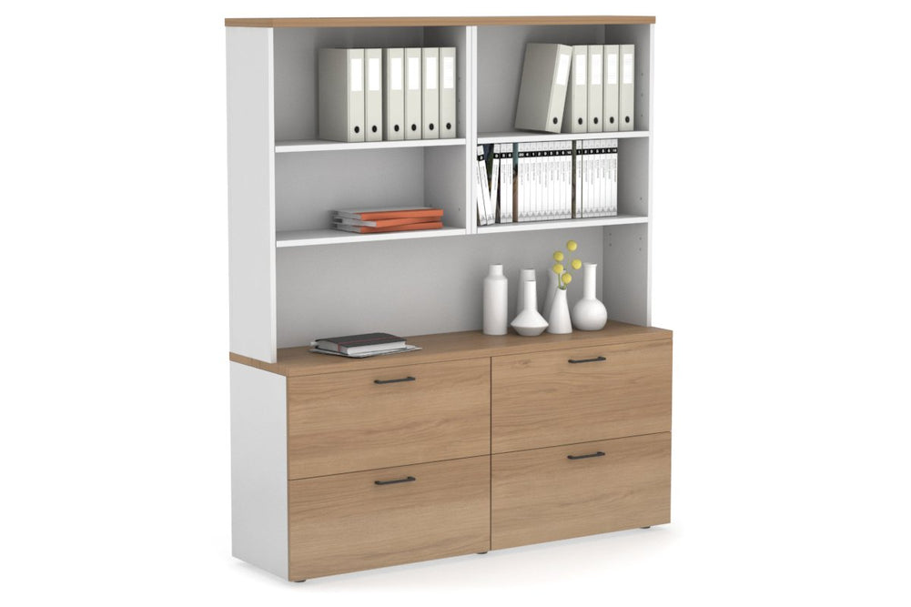 Uniform Small Drawer Lateral Filing Cabinet with Open Hutch [ 1600W x 750H x 450D]-White salvage oak black handle