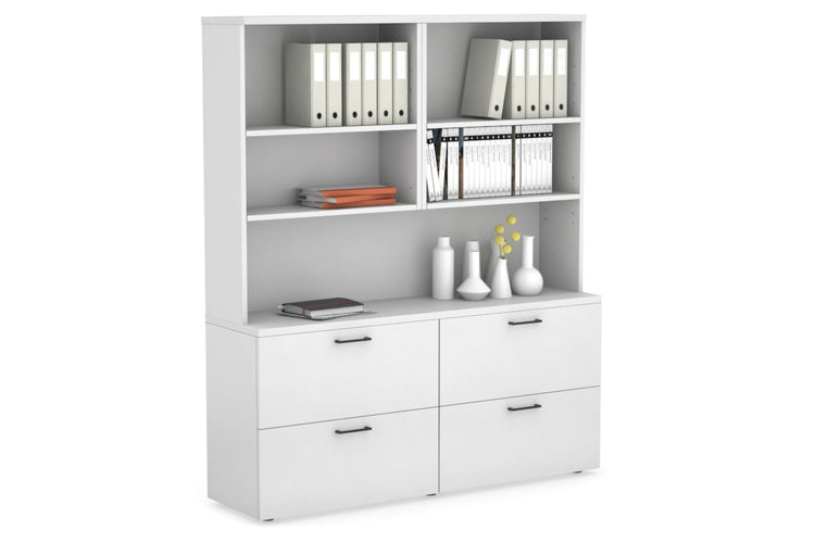 Uniform Small Drawer Lateral Filing Cabinet with Open Hutch [ 1600W x 750H x 450D] Jasonl White white black handle