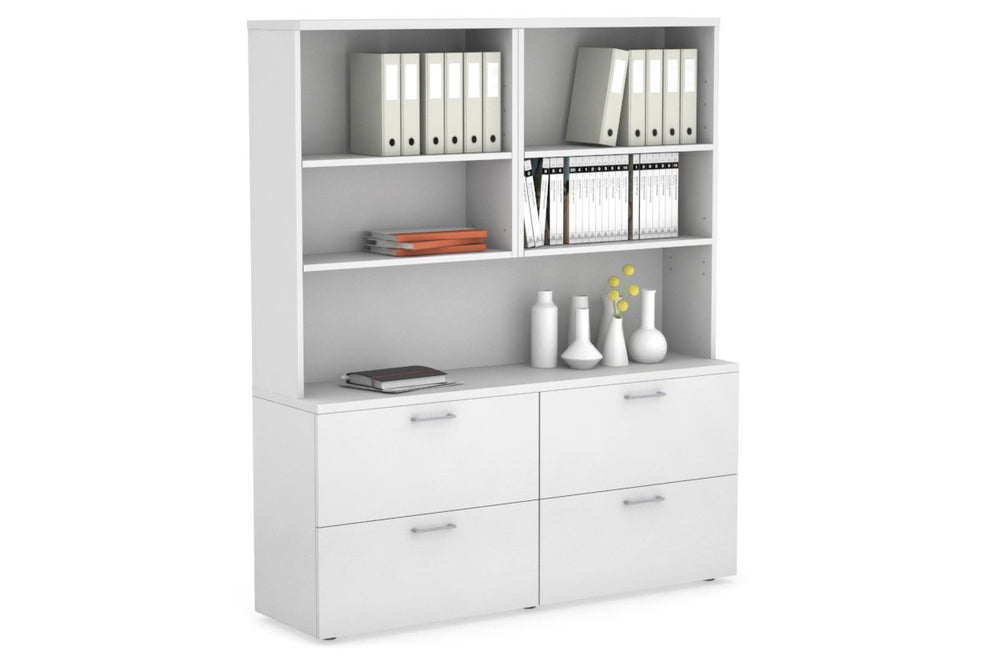 Uniform Small Drawer Lateral Filing Cabinet with Open Hutch [ 1600W x 750H x 450D]-White white silver handle