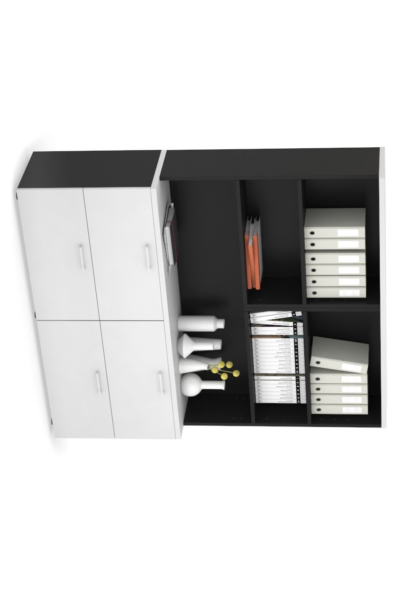 Uniform Small Drawer Lateral Filing Cabinet with Open Hutch [ 1600W x 750H x 450D] Jasonl Black white white handle