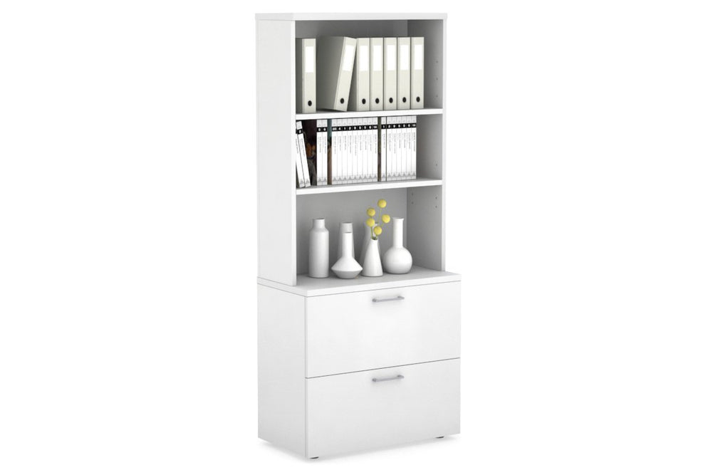 Uniform Small Drawer Lateral Filing Cabinet with Open Hutch [ 800W x 750H x 450D]-White white silver handle