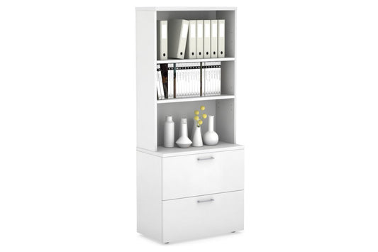 Uniform Small Drawer Lateral Filing Cabinet with Open Hutch [ 800W x 750H x 450D] Jasonl White white silver handle