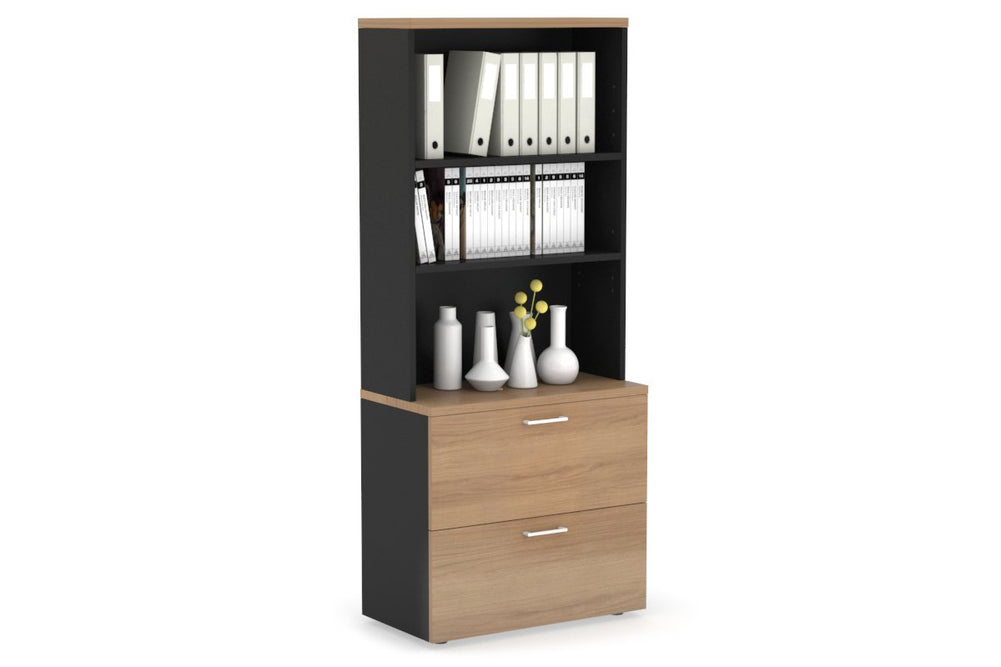 Uniform Small Drawer Lateral Filing Cabinet with Open Hutch [ 800W x 750H x 450D]-Black salvage oak white handle