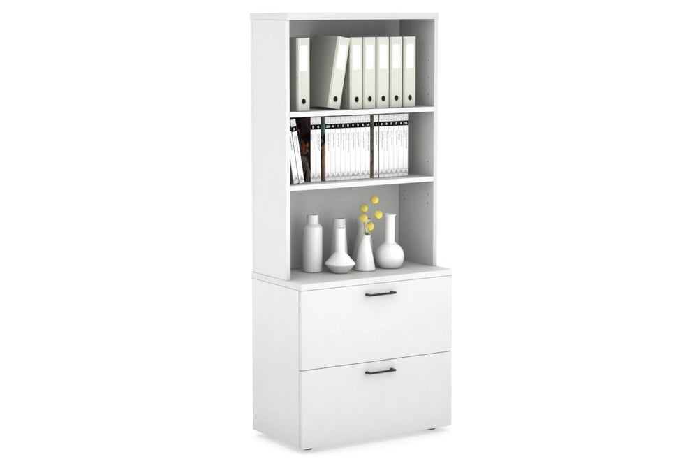 Uniform Small Drawer Lateral Filing Cabinet with Open Hutch [ 800W x 750H x 450D]-White white black handle