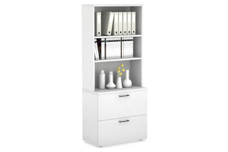 Uniform Small Drawer Lateral Filing Cabinet with Open Hutch [ 800W x 750H x 450D] Jasonl White white black handle