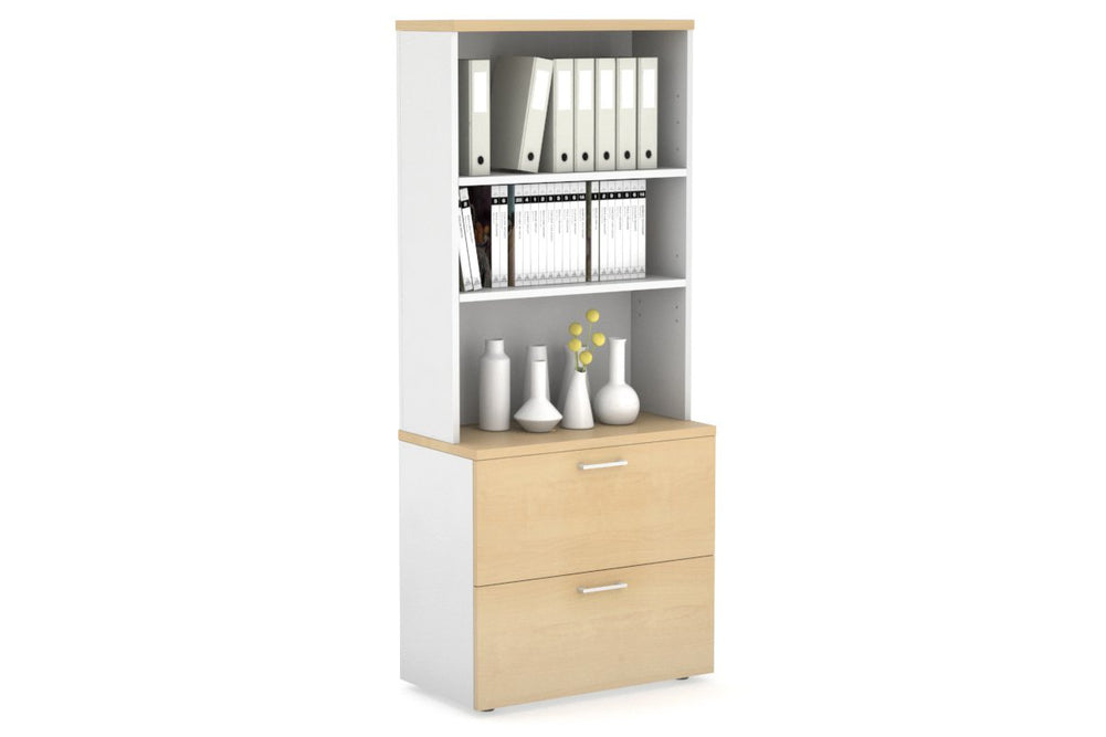 Uniform Small Drawer Lateral Filing Cabinet with Open Hutch [ 800W x 750H x 450D]-White maple white handle