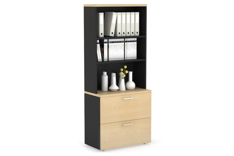 Uniform Small Drawer Lateral Filing Cabinet with Open Hutch [ 800W x 750H x 450D] Jasonl Black maple white handle