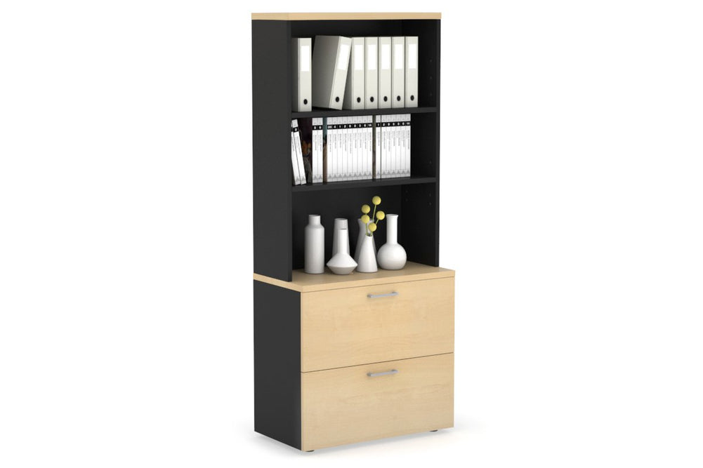 Uniform Small Drawer Lateral Filing Cabinet with Open Hutch [ 800W x 750H x 450D]-Black maple silver handle