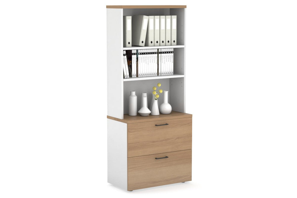 Uniform Small Drawer Lateral Filing Cabinet with Open Hutch [ 800W x 750H x 450D]-White salvage oak black handle