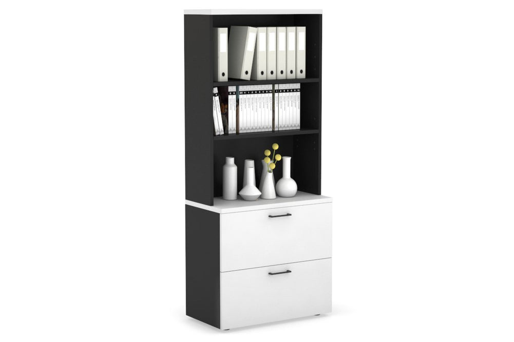 Uniform Small Drawer Lateral Filing Cabinet with Open Hutch [ 800W x 750H x 450D]-Black white black handle