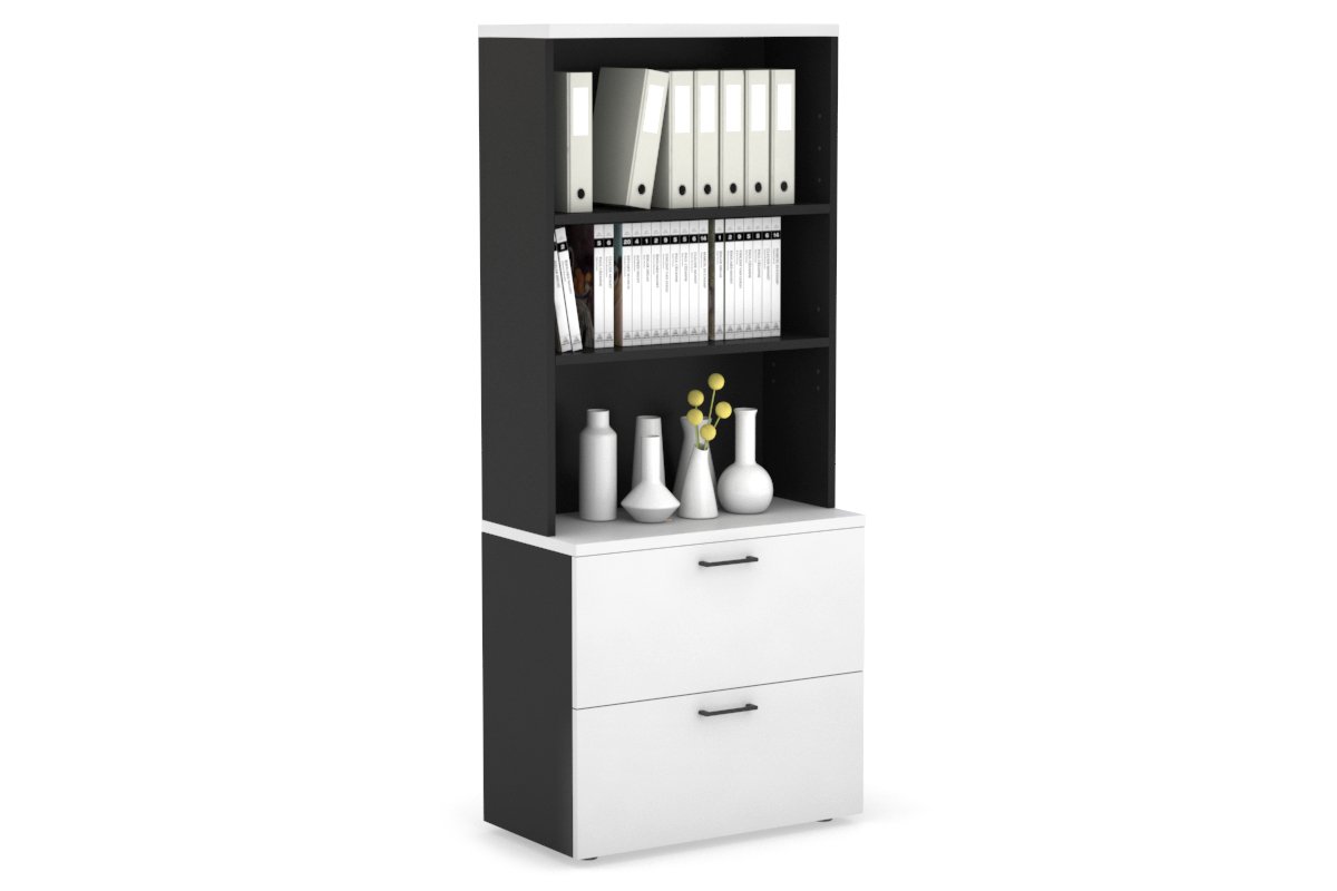 Uniform Small Drawer Lateral Filing Cabinet with Open Hutch [ 800W x 750H x 450D] Jasonl Black white black handle