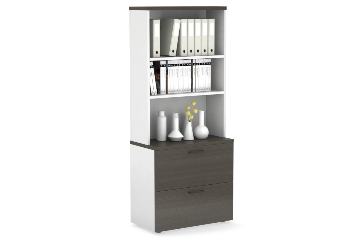 Uniform Small Drawer Lateral Filing Cabinet with Open Hutch [ 800W x 750H x 450D] Jasonl White dark oak black handle