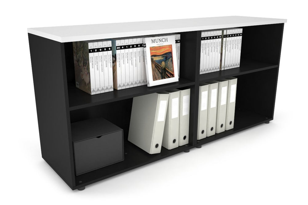 Uniform Small Open Bookcase [1600W x 750H x 450D]-Black white 