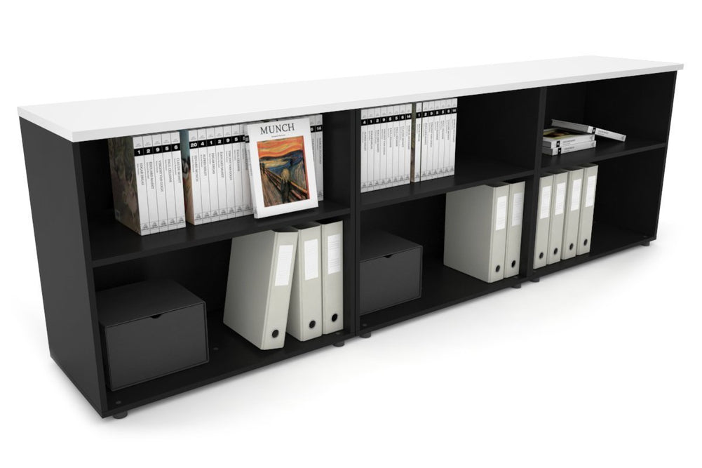 Uniform Small Open Bookcase [2400W x 750H x 450D]-Black white 