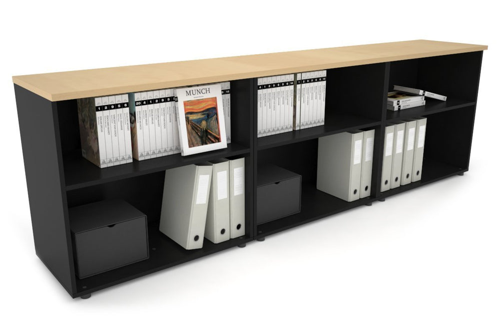 Uniform Small Open Bookcase [2400W x 750H x 450D]-Black maple 