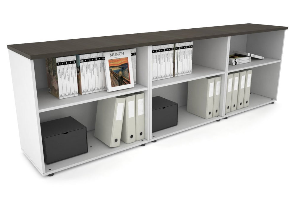 Uniform Small Open Bookcase [2400W x 750H x 450D]-White dark oak 