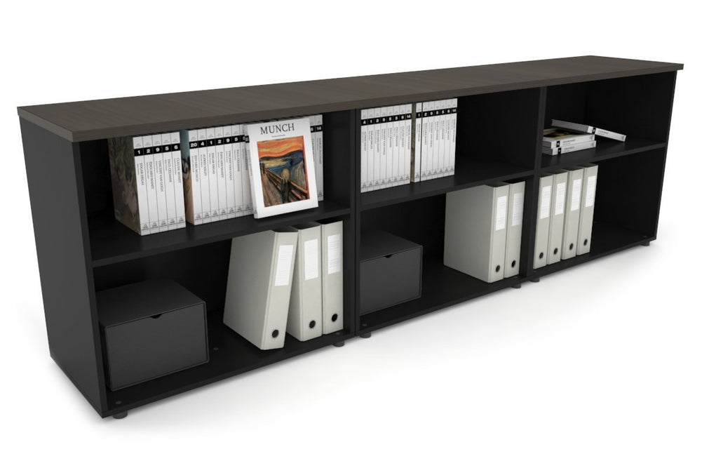 Uniform Small Open Bookcase [2400W x 750H x 450D]-Black dark oak 