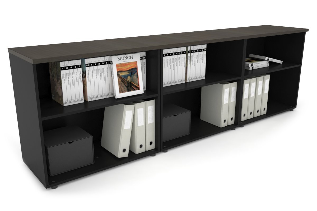 Uniform Small Open Bookcase [2400W x 750H x 450D] Jasonl Black dark oak 