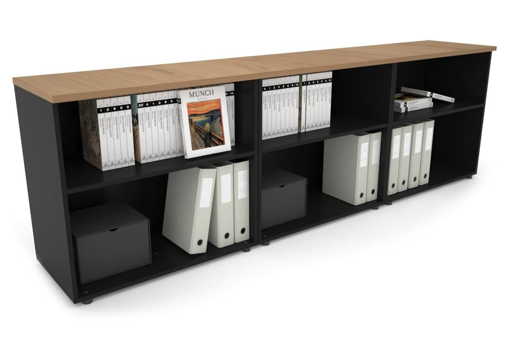 Uniform Small Open Bookcase [2400W x 750H x 450D]-Black salvage oak 