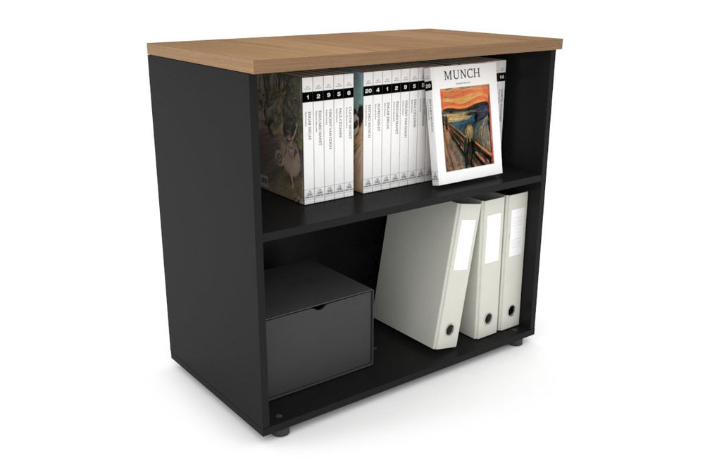 Uniform Small Open Bookcase [800W x 750H x 450D]-Black salvage oak 