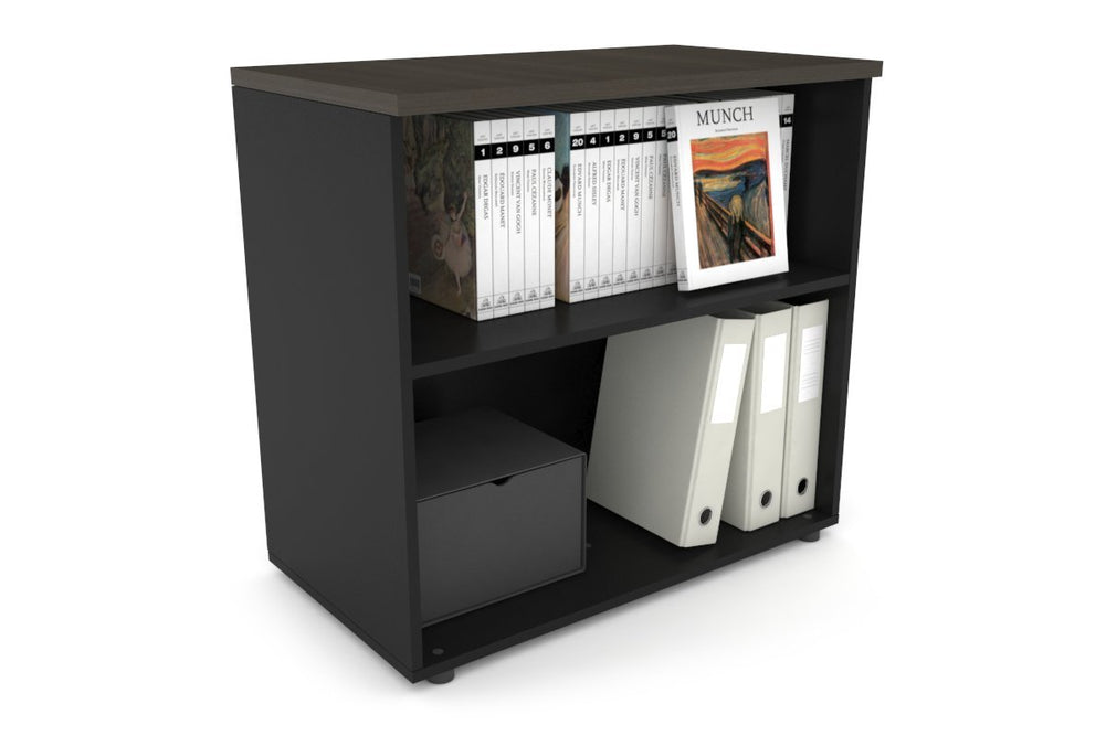 Uniform Small Open Bookcase [800W x 750H x 450D]-Black dark oak 