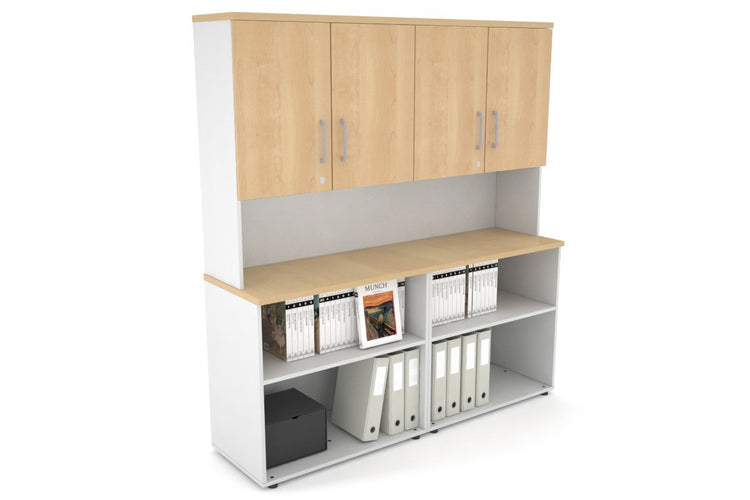 Uniform Small Open Bookcase - Hutch with Doors [1600W x 750H x 450D] Jasonl White maple silver handle