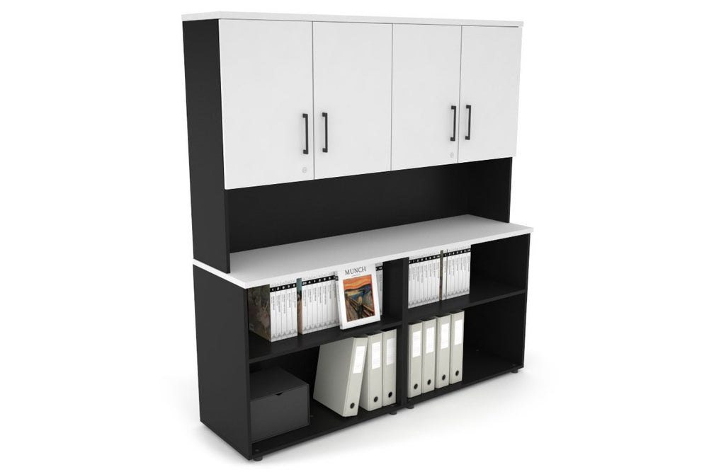 Uniform Small Open Bookcase - Hutch with Doors [1600W x 750H x 450D]-Black white black handle
