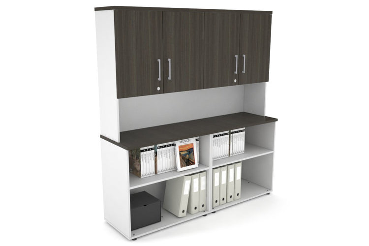 Uniform Small Open Bookcase - Hutch with Doors [1600W x 750H x 450D] Jasonl White dark oak silver handle