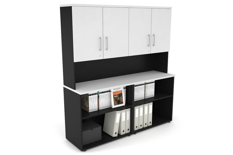 Uniform Small Open Bookcase - Hutch with Doors [1600W x 750H x 450D] Jasonl Black white silver handle