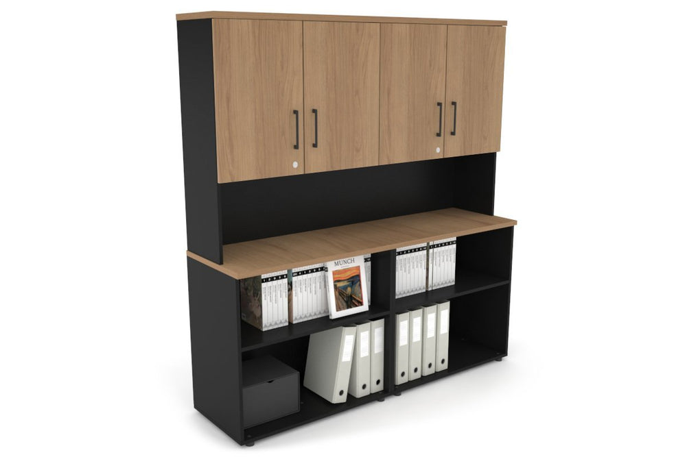 Uniform Small Open Bookcase - Hutch with Doors [1600W x 750H x 450D]-Black salvage oak black handle