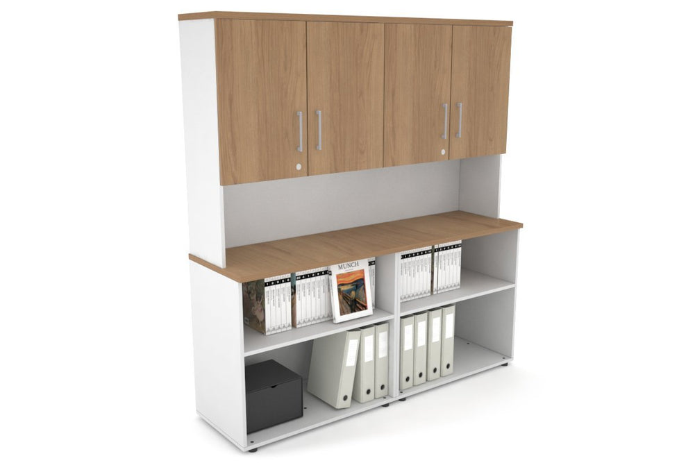 Uniform Small Open Bookcase - Hutch with Doors [1600W x 750H x 450D]-White salvage oak silver handle