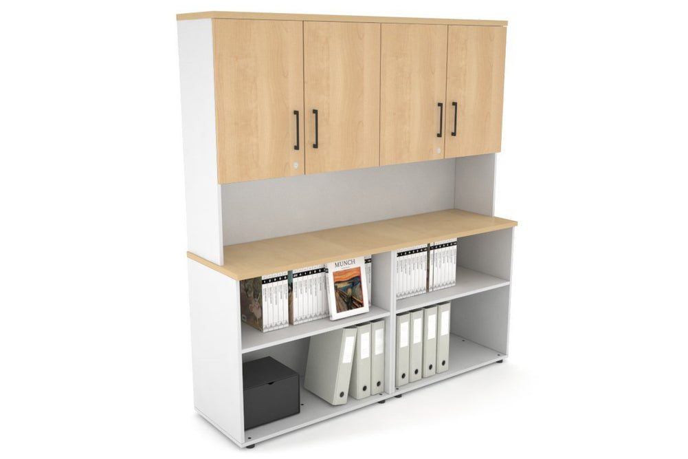 Uniform Small Open Bookcase - Hutch with Doors [1600W x 750H x 450D]-White maple black handle