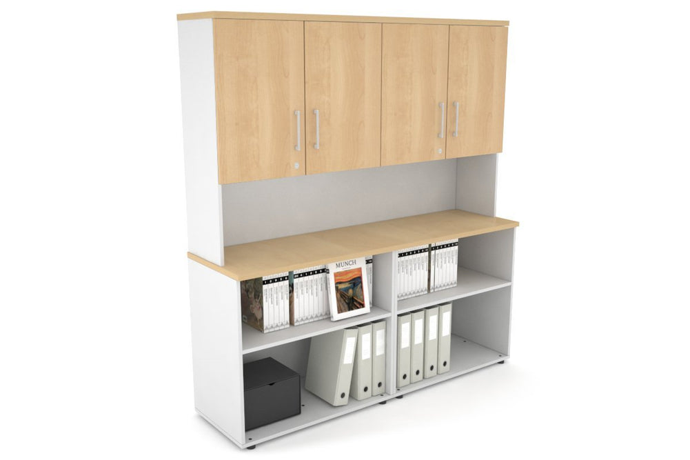 Uniform Small Open Bookcase - Hutch with Doors [1600W x 750H x 450D]-White maple white handle