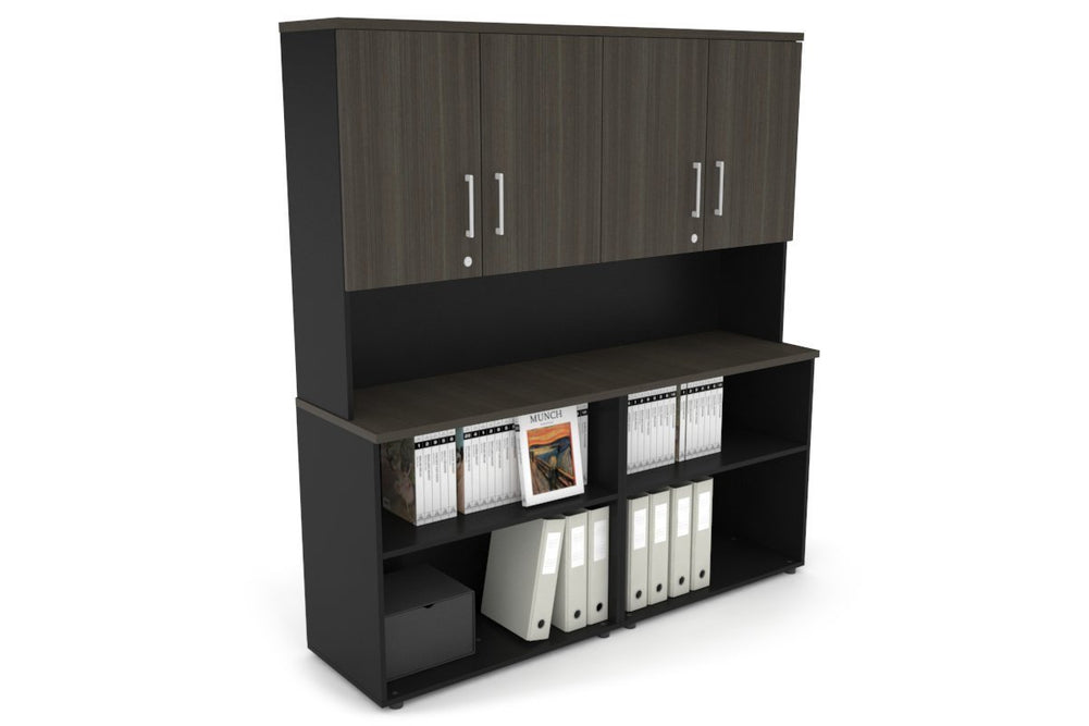 Uniform Small Open Bookcase - Hutch with Doors [1600W x 750H x 450D]-Black dark oak white handle