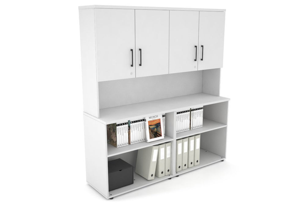 Uniform Small Open Bookcase - Hutch with Doors [1600W x 750H x 450D]-White white black handle
