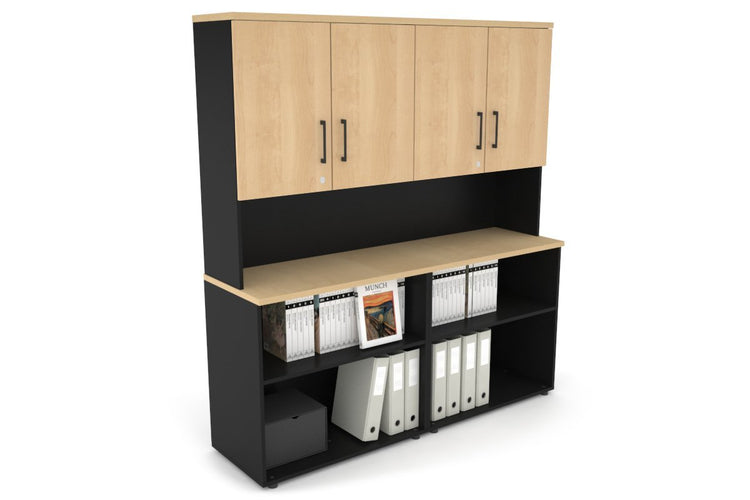 Uniform Small Open Bookcase - Hutch with Doors [1600W x 750H x 450D] Jasonl Black maple black handle