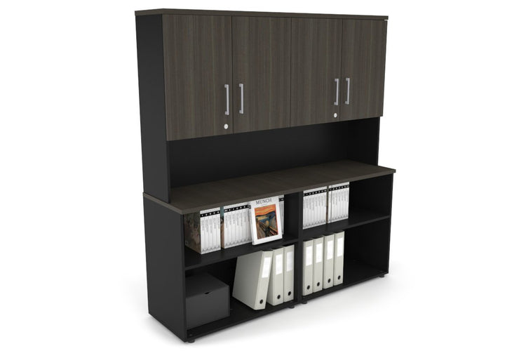 Uniform Small Open Bookcase - Hutch with Doors [1600W x 750H x 450D] Jasonl Black dark oak silver handle