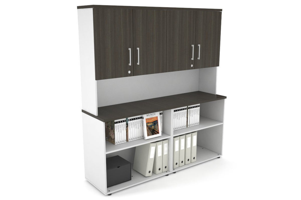 Uniform Small Open Bookcase - Hutch with Doors [1600W x 750H x 450D]-White dark oak white handle