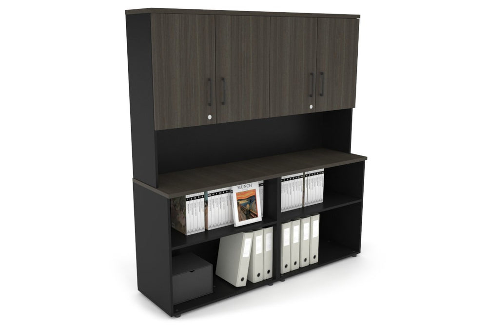 Uniform Small Open Bookcase - Hutch with Doors [1600W x 750H x 450D]-Black dark oak black handle